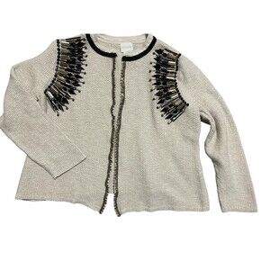 Chicos open front sweater Sz 1. Tan With Beaded Embellishing‎